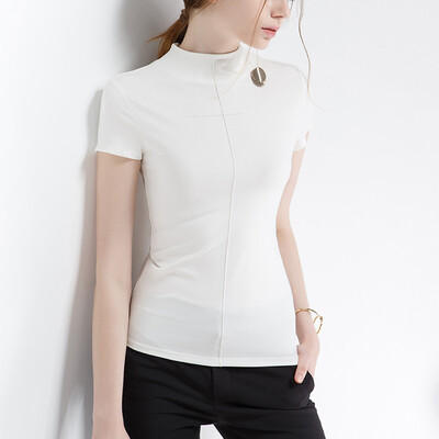 Canvaus Summer New Women Solid Simple Half-high Collar Slim Creative Stitching Short-sleeved T-shirt Tops 
Canvaus Summer New Women Solid Simple Half-high Collar Slim Creative Stitching Short-sleeved T-shirt Tops