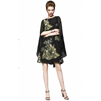 2018 New Spring Soft Black Print Chiffon Dress Batwing Sleeve Three Quarter Loose Ladies Batwing Dresses
2018 New Spring Soft Black Print Chiffon Dress Batwing Sleeve Three Quarter Loose Ladies Batwing Dresses