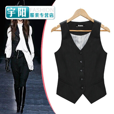 Europe&the United States Slim V dress vest womens professional work waist suit small vest short vest black riding
Europe&the United States Slim V dress vest womens professional work waist suit small vest short vest black riding