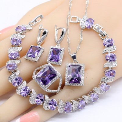 Square Pureple Amethyst 925 Silver Bridal Jewelry Sets For Women Bracelet Earrings Necklace Pendant
Square Pureple Amethyst 925 Silver Bridal Jewelry Sets For Women Bracelet Earrings Necklace Pendant