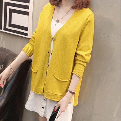 JOY OF JOY 2018 autumn new solid color Korean V-neck single-breasted knit cardigan fashion loose temperament shirt female JWYC187239 yellow
JOY OF JOY 2018 autumn new solid color Korean V-neck single-breasted knit cardigan fashion loose temperament shirt female JWYC187239 yellow