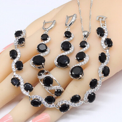 2018 New Black White Sapphire 925 Silver Jewelry Sets Women Bracelet Long Earrings Necklace Pendant Rings
2018 New Black White Sapphire 925 Silver Jewelry Sets Women Bracelet Long Earrings Necklace Pendant Rings