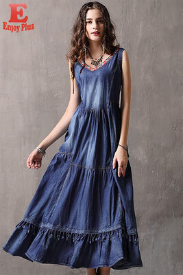 M L vintage new summer 2018 long dress women sleeveless mid calf blue denim cotton loose casual mid calf V neck lady
M L vintage new summer 2018 long dress women sleeveless mid calf blue denim cotton loose casual mid calf V neck lady