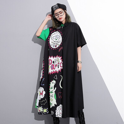 Spring 2018 New Half Sleeve Printed Stitching Collar Shirt Dress Women Loose Long Plus Size Dress for Women
Spring 2018 New Half Sleeve Printed Stitching Collar Shirt Dress Women Loose Long Plus Size Dress for Women