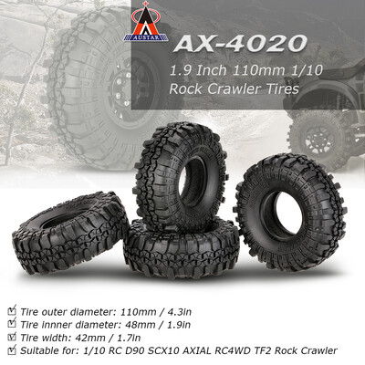 4Pcs AUSTAR AX-4020 19 Inch 110mm 110 Rock Crawler Tires for D90 SCX10 AXIAL RC4WD TF2 RC Car
4Pcs AUSTAR AX-4020 19 Inch 110mm 110 Rock Crawler Tires for D90 SCX10 AXIAL RC4WD TF2 RC Car