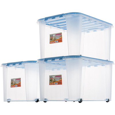 JEKO&JEKO plastic transparent storage box large 60L 3 Pack storage box clothes quilt storage box toy storage box pulley storage box blue cover SWB-513
JEKO&JEKO plastic transparent storage box large 60L 3 Pack storage box clothes quilt storage box toy storage box pulley storage box blue cover SWB-513
