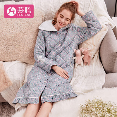 Fenton quilted padded ladies pajamas nightdress 2018 autumn&winter new print hooded long-sleeved home service X98940022 gray flower L 
Fenton quilted padded ladies pajamas nightdress 2018 autumn&winter new print hooded long-sleeved home service X98940022 gray flower L