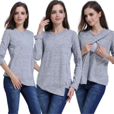 AU Long Sleeve Breast Feeding Nursing Top Maternity Clothes Pregnant Women Shirt