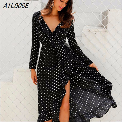 Polka dot ruffle wrap long dress Women Split long sleeve spring casual dress 2018 Streetwear black maxi dress vestidos
Polka dot ruffle wrap long dress Women Split long sleeve spring casual dress 2018 Streetwear black maxi dress vestidos
