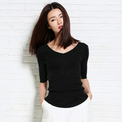 MAZOE wild Slim solid color ribbed knit sleeves V-neck T-shirt S1212 black all yards
MAZOE wild Slim solid color ribbed knit sleeves V-neck T-shirt S1212 black all yards