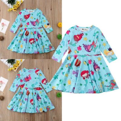 Toddler Kid Baby Girl Floral Long Sleeve Mermaid Tutu Skirts Dress Outfits Set