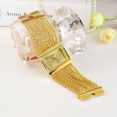 Women Fashion Square Dial Diamond Quartz Watch Exquisite Luxury Alloy Case Band Analog Wrist Watch