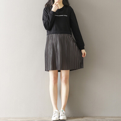 CITYPLUS Sen female art Fan printing clothing sweater stitching pleated college wind long section dress CWQZ172252 black
CITYPLUS Sen female art Fan printing clothing sweater stitching pleated college wind long section dress CWQZ172252 black