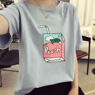 VIVAHEART Round Collar Cartoon Print Student Short Sleeve T-shirt T-shirt VWTD174236 Blue