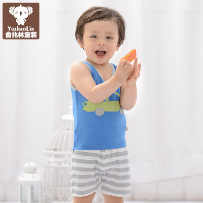 

Ю. Zhaolin лето детская одежда детей костюм мальчика жилет шорты костюм детей полосатый автомобиль YH16T132003 Brilliant Blue 90