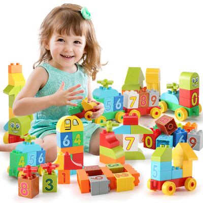 MING TA MING TA 80 digital train fight block wood children&39s toys three-dimensional fight plastic assembly assembled baby boy children&39s educational toys large barrels