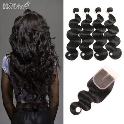 HCDIVA 4 Bundles with Closure Body Wave Brazilian Hair Weaves Bundles with Closure Middle Part Natural Black No Tangle Free Shipin
HCDIVA 4 Bundles with Closure Body Wave Brazilian Hair Weaves Bundles with Closure Middle Part Natural Black No Tangle Free Shipin