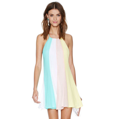 Lovaru ™New 2015 fashion More the rainbow multicolor stitching loose section backless cross braces chiffon dress
Lovaru ™New 2015 fashion More the rainbow multicolor stitching loose section backless cross braces chiffon dress