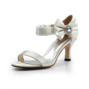 Elegant Bowknot Mid Heel Wedding Evening ShoesSandals Size 36 (White ...