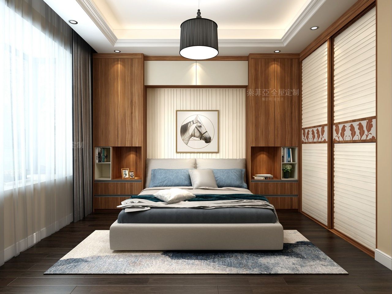 尤其是卧室床头的高柜,可以在靠近床的位置增加一些开放式收纳设计.