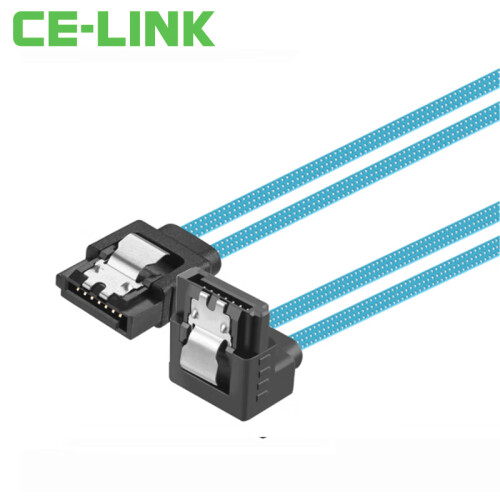 CE-LINK SATA硬盘数据线3代弯头 高速双通道硬盘串口铝箔连接线 支持SSD固态硬盘 下弯蓝色 0.45米 2623