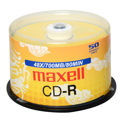 麦克赛尔（maxell）CD-R光盘 刻录光盘 光碟 空白光盘 48速700M 龙纹金盘桶装50片京东特供