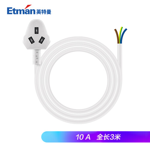 京东超市英特曼（Etman）3米 10A三芯电线插头带线多用家用工业接线铜芯电源延长线ACP20113