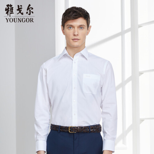 Youngor/雅戈尔 衬衫男【VP免烫】秋季新品 男士长袖衬衫 白衬衫 商务休闲 白色 43