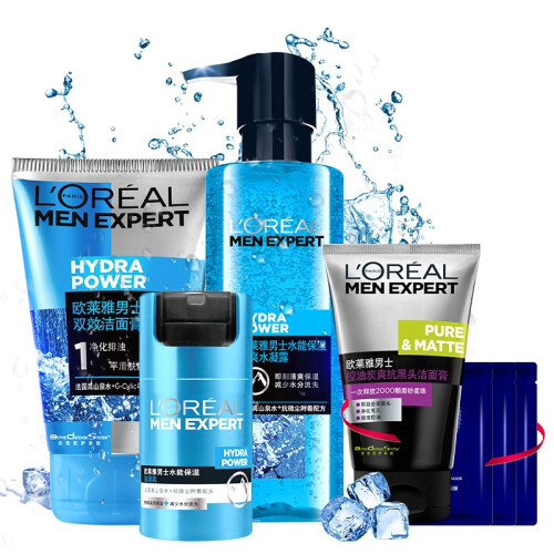 欧莱雅（L'OREAL） 套装男士洗面奶水能秋冬季控油补水保湿爽肤水乳化妆品护肤品套装 双效洁面膏+酷爽水凝露+保湿滋润乳