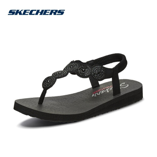 Skechers斯凯奇2019年夏新品时尚休闲凉鞋女鞋 轻质贴钻平底夹脚凉鞋31755 全黑色/BBK 38