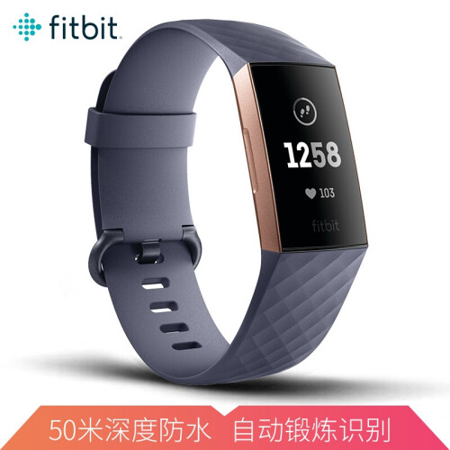 Fitbit charge3 运动智能手表 健身防水 游泳 自动锻炼识别 来电提醒 运动手环 蓝灰色