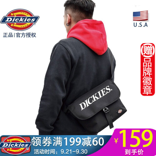 Dickies潮牌2019新款单肩包男女学生书包百搭斜跨小包时尚斜挎邮差包布包休闲 黑色