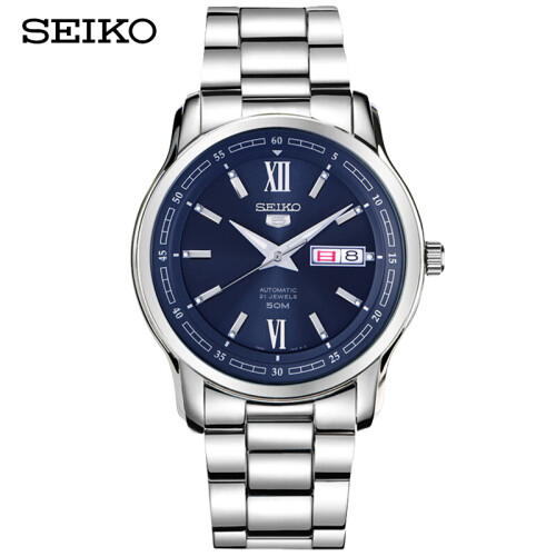 精工（SEIKO） SEIKO5号系列自动蓝盘钢带上链机械背透男表SNKP17K1