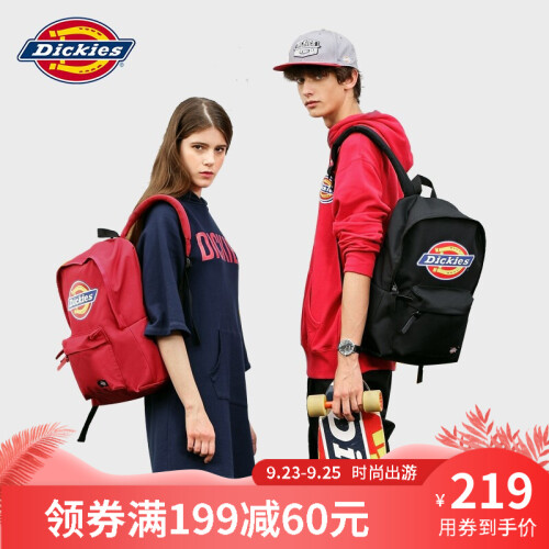 Dickies 潮流休闲双肩包书包男女学生背包书包韩版字母分布包学院风防水电脑包D17-C028 黑色经典款