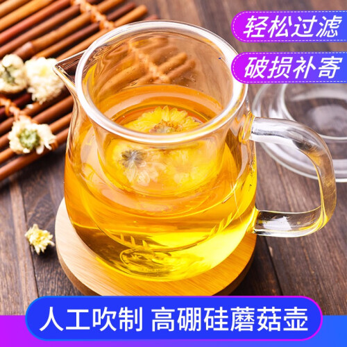 水之铭 500ml防炸玻璃茶壶泡茶壶茶水分离过滤泡茶器 可明火加热花茶壶茶杯水壶茶具煮茶壶沏茶壶 蘑菇茶壶三件套500ml