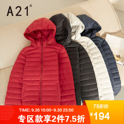 以纯线上品牌A21 2019秋冬可拆卸帽保暖防寒服轻薄羽绒服男外套冬季衣服4741153017 4741153017A黑色 175/88A/L