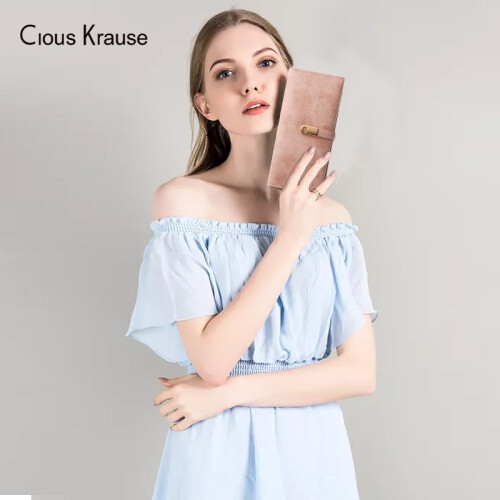 Clous Krause 女士钱包手包手拿包时尚女生CK长钱包大容量女士多卡位搭扣钱夹 粉色