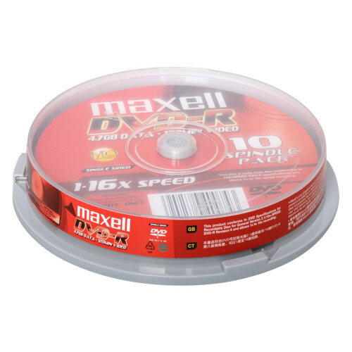 麦克赛尔（maxell）DVD-R光盘 刻录光盘 光碟 空白光盘 16速4.7G台产 桶装10片