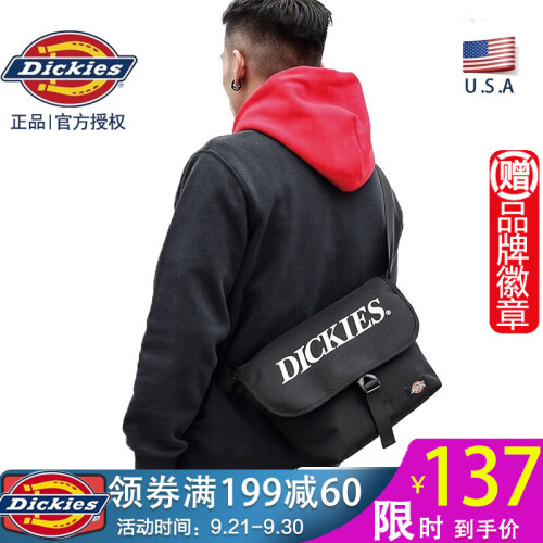 Dickies潮牌2019新款单肩包男女学生书包百搭斜跨小包时尚斜挎邮差包布包休闲 黑色