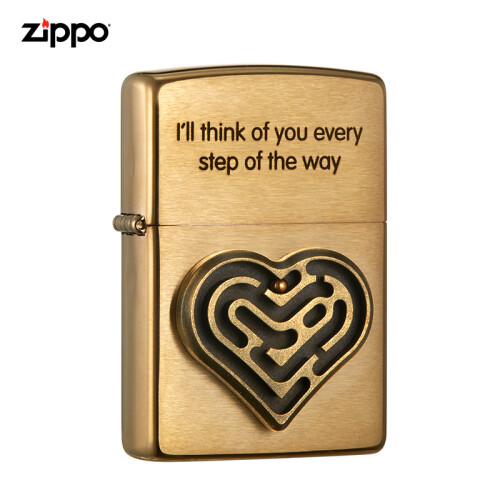 之宝（ZIPPO）打火机 心机迷 爱情迷宫-拉丝黄铜 镭射+徽章204B-C-000020 煤油防风火机