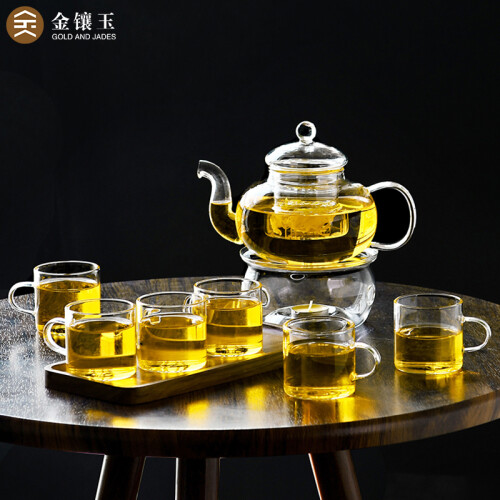 金镶玉 玻璃茶具套组 高硼硅手工耐热耐高温水具功夫茶具 花茶壶茶杯HP-01