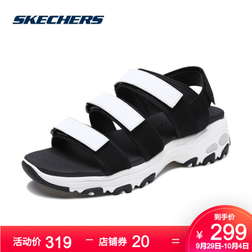 Skechers斯凯奇2019新品女鞋 D'lites熊猫鞋 简约绊带休闲凉鞋 66666108 黑色/白色/BKW 36