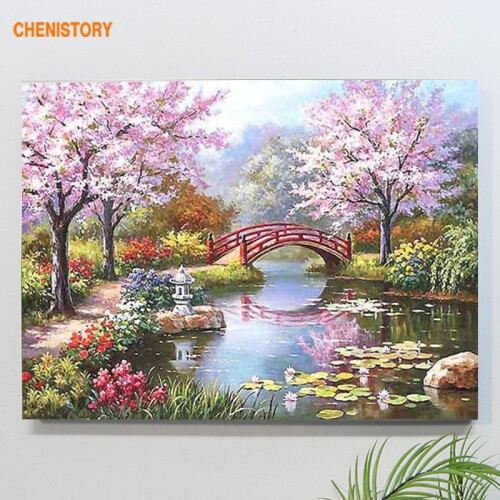 CHENISTORY DIY数字油画风景类家居客厅装饰画油画艺术品成人手工制作情人节生日创意礼物 24樱花道路 40x50cm彩色亚麻画布绷好内框2.5CM厚