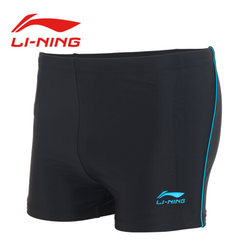 李宁 LI-NING 泳裤男士专业抗氯平角速干不贴身温泉度假游泳裤 LSSN627-2黑/蓝 XL