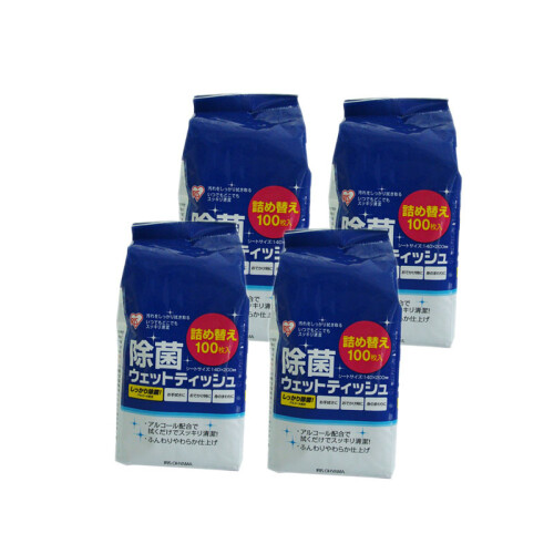 爱丽思（IRIS）100抽*4包桶装湿巾替换装15%医用酒精消毒湿巾卫生除菌清洁湿纸巾厕所马桶去污