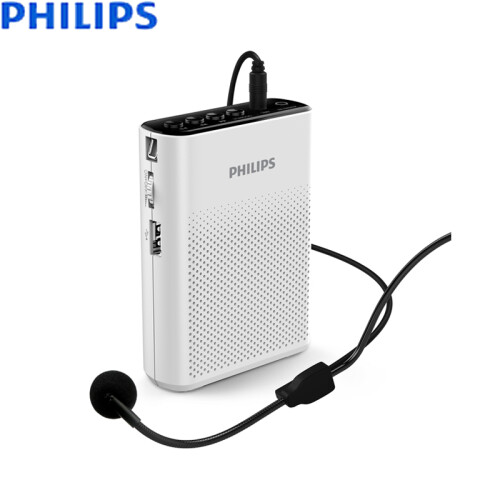 飞利浦(PHILIPS)SBM200 便携式扩音器小蜜蜂大功率教学专用导游腰挂扩音喇叭话筒腰麦插卡音箱播放器白色