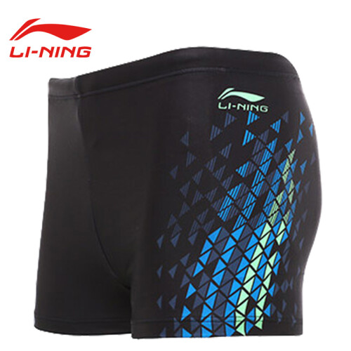 李宁（LI-NING）泳裤男士宽松游泳裤高档温泉平角泳衣单条LSSL123 黑色 2XL