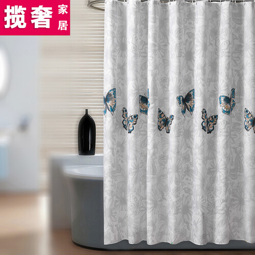 【尺寸齐全】【送挂环】蝴蝶飞 涤纶布浴帘防水防霉加厚浴帘布卫生间浴室隔断帘  定制 120*180高