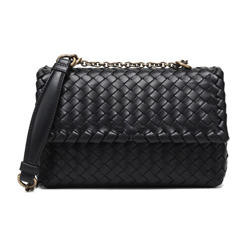 BOTTEGA VENETA 宝缇嘉 BV 女士黑色羊皮编织BABY OLIMPIA手提单肩斜挎包 405739 VO0AD 1000