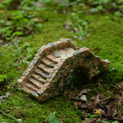 真自在仿真小桥田园客厅摆件园林树脂拱桥板桥假山盆景园艺装饰品造景布景送朋友创意生日礼物 多彩石板桥